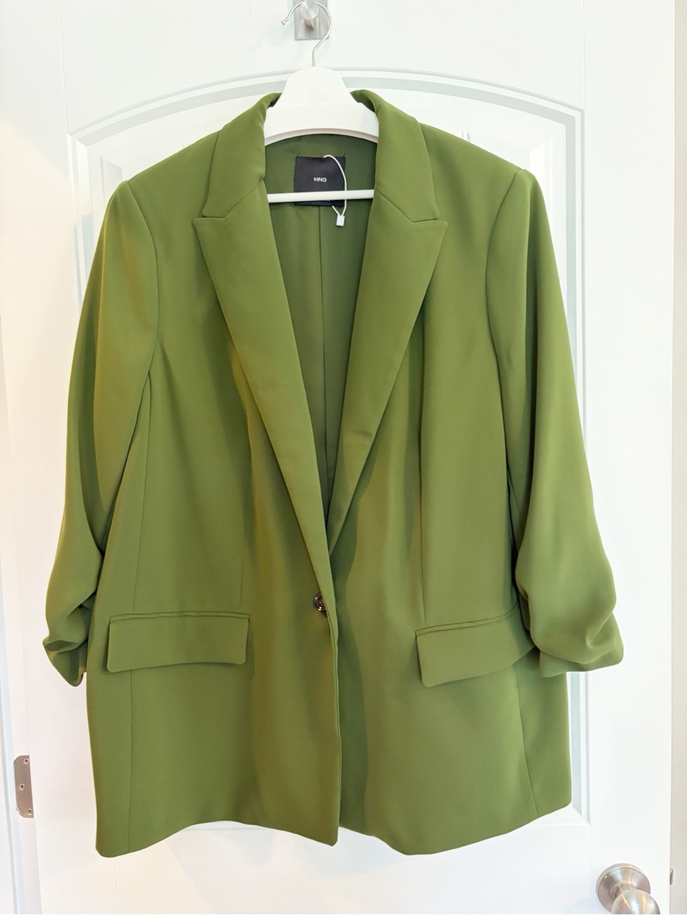 Mango Olive Green Single-Button Blazer